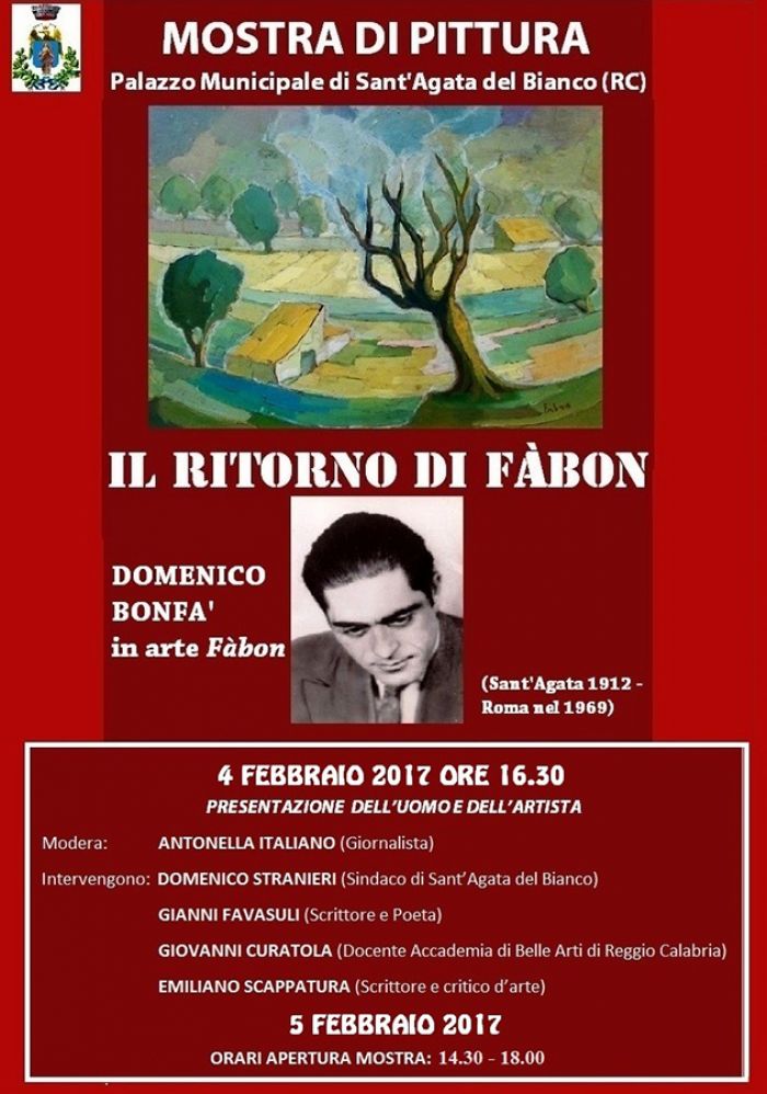 Sant&#039;Agata del Bianco. Una mostra per ricordare l&#039;artista Domenico Bonfà